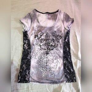 Elegant Blinged Black and Gray Women's Top